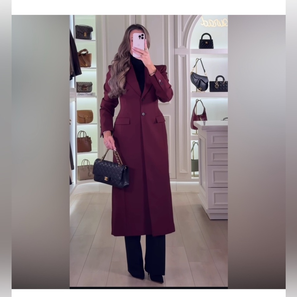 Zara Burgundy Long Coat Size Small - Picture 14 of 16